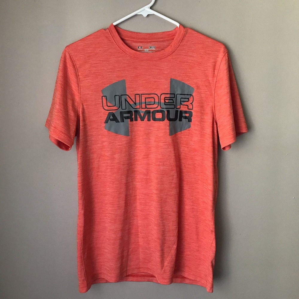orange under armor active wear tee shirt
